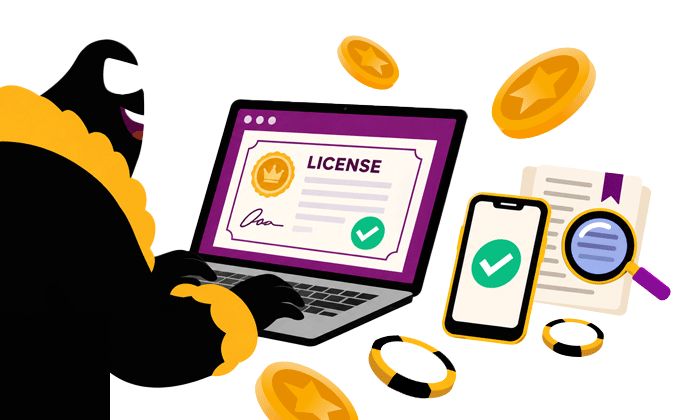 Mr. Gamble checking a UKGC casino licence, terms and verified test information.